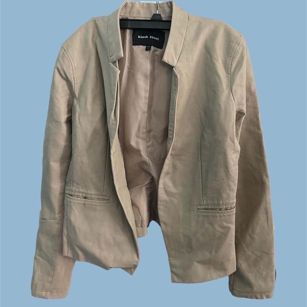 beige black rivet vintage faux leather jacket